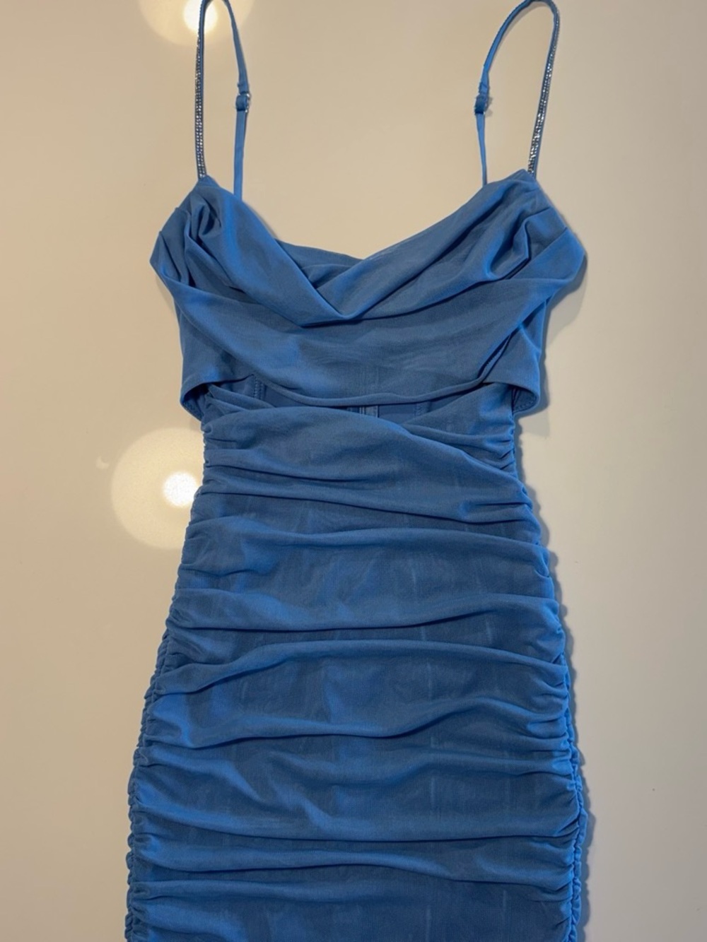 Oh Polly Blue Ruched Cowl Neck Mini Dress